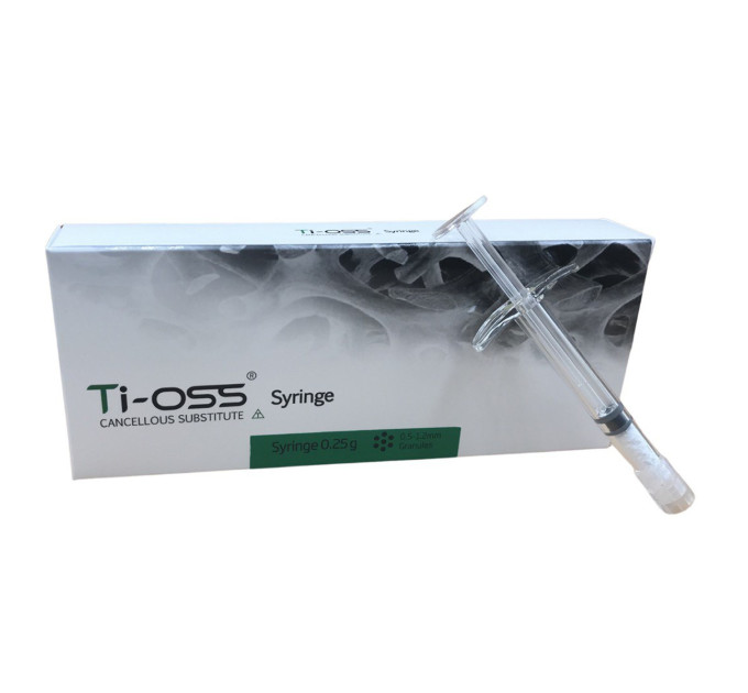 Ti-oss Syringe Кістково-замінний матеріал (ксенотрансплантат), шприц 0.25 г, шприц 0.5 г, гранули 0.5-1.2 мм., гранули 1.2-1.7мм